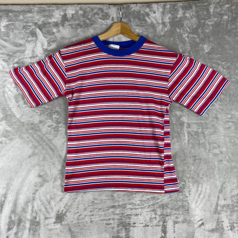Vintage Striped Ringer Baby Tee Tshirt Size XS Made in USA Stretch 90s